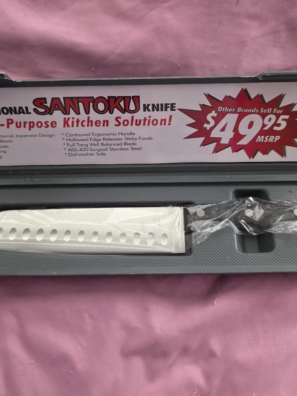 NWT- Santoku All-Purpose Kitchen Knife - Stainless Blade with Black Handle
